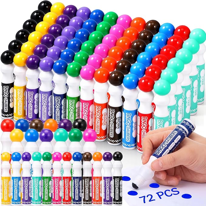 Crtiin 72 Pack Mixed Colors Set of Bingo Daubers Bingo Dabbers Dot Markers Bulk Paint Dotters Craft Ideal for Art and Crafts Painting Supplies Drawing Coloring Class Pre School Adult Gift (12 Colors)