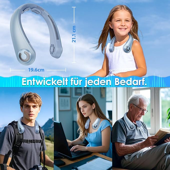 Portable Lightweight Neck Fan with Neck Support, Birthday Gifts for Men Women Dad Mom, Rechargeable Personal Wearable Cooling Neck Fans for Hot Flashes, Disneyland, Travel, Camping Essentials