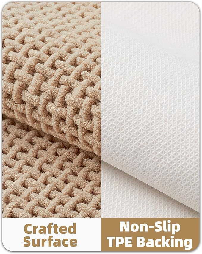 Color&Geometry Chenille Toilet Rugs U Shaped Washable, Absorbent, Stain Resistant, Non Slip, Quick Dry, 20"x24" Khaki Toilet Mat for Bathroom Contour Bath Rugs for Toilet Base, Standard-Sized