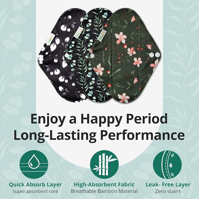 Langsprit Absorbent Reusable Menstrual Sanitary Pads/Washable Cloth Menstrual Period Pads,Reusable Panty Liners(Winter,S)