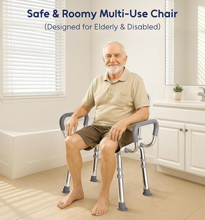 FSA & HSA Eligible Shower Chair for Inside Shower with Arms and Back, 500lbs Capacity Height Adjustable Shower Seat with Thickened Frame for Seniors, Elderly and Disabled