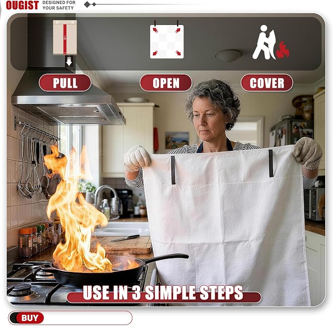 Ougist Fire Blanket, 2 Pack, 40"x40" | Fiberglass, For Home and Kitchen, Flame Suppression, For Grill, RV & Camping