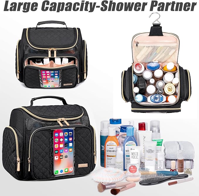Tealari Large Toiletry Bag for Women Men,Bathroom Bag,Water Resistant Shower Bag,Makeup Bag,Portable Shower Caddy for College Dorm,Hanging Travel Toiletry Bag with Transparent Waterproof Phone Pocket