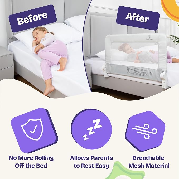 ComfyBumpy 2-Pack Bed Rail for Toddlers 35.5" L x 19.5" H | Toddler Bed Rails for Twin, Full & Toddler Mattress Size | Swing Down Rail Guard | Mattress Side Rail for Kids | Gray