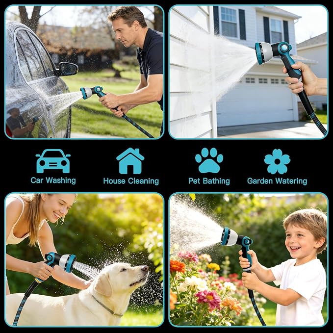 Gardentime 75FT Non-Expandable Garden Hose, Heavy Duty Flexible Water Hose with Leakproof 3/4" Fittings 10 Modes Spray Nozzle, Kink-Free, Lightweight & Durable for Yard, Lawn, Garden & Outdoor Use