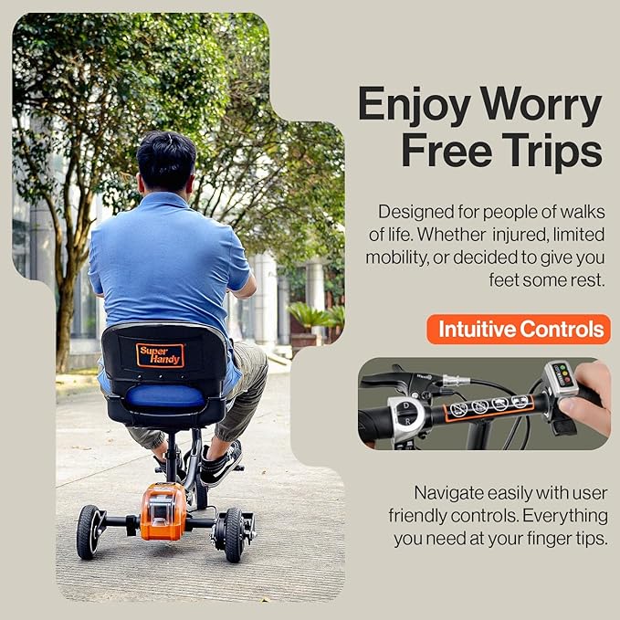 SuperHandy Passport Mobility Scooter for Adults- Foldable, 3 Wheel, Airline Travel Friendly - 13 Mile Range, Includes 2 Removable 44.4V Lithium-ion Batteries & Charger (275 Lbs)