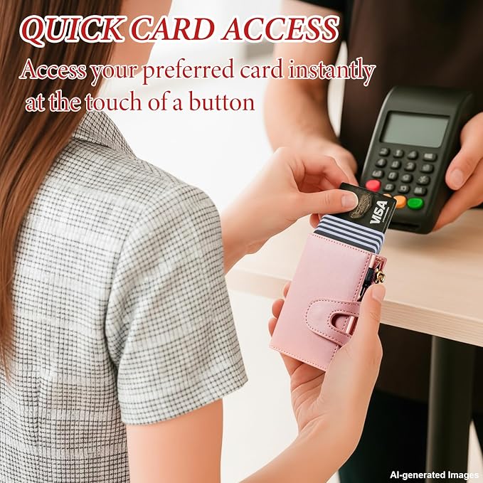 Small Card Wallet Women: Rfid Leather Smart Pop Up Wallets | Ladies Mini Card Holder Slim Minimalist with Zipper Coin Pocket ID Window - Gifts for Wife Mother on Anniversary Birthday