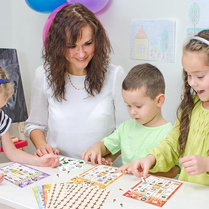 WorldBazaar Bible Bingo Game for Kids 24 Players Jesus Christian Bingo Game Cards Vacation Bible Sunday School Church Family Open Day Classroom Supplies