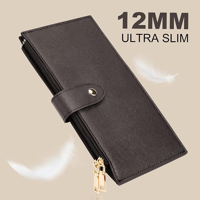 Travelambo RFID Wallet Women Large Size Bifold Multi Card Wallet Case with Zipper Pocke Credit Card Holder for Women