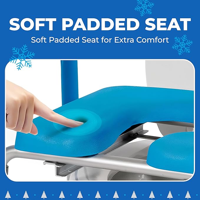 Ultimate Raised Toilet Seat with Handles, Bedside Commode, Padded Armrests, Adjustable Height, Premium Elevated Toilet Seat for Elderly Bathroom Safety with Arms, Standard and Elongated Toilets, Blue