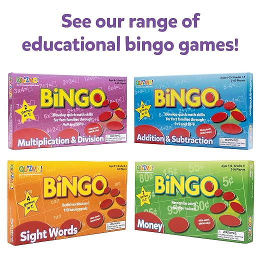 QUIZMO Sight Words | Bingo-Style Vocabulary Game | 4 Levels of Difficulty for Ages 5-9 | Teach Basic Reading and Writing Skills