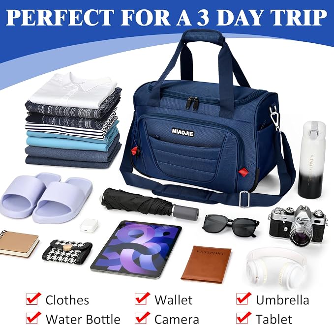 Underseat Carry On luggage Bag Airplanes Personal Item Bags Weekender Overnight Travel Tote Bag Shoulder Small Softside Carry on Luggage Travel Duffel Bags For Men Women -18 IN Navy Blue
