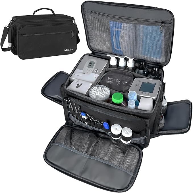 Mancro Medical Bag, Home Health Nurse Bag with Nonslip Bottom, Black | Large Capacity, with Removable Shoulder Strap, Water-Resistant Empty First Aid Organizer for Medical Student, Therapist