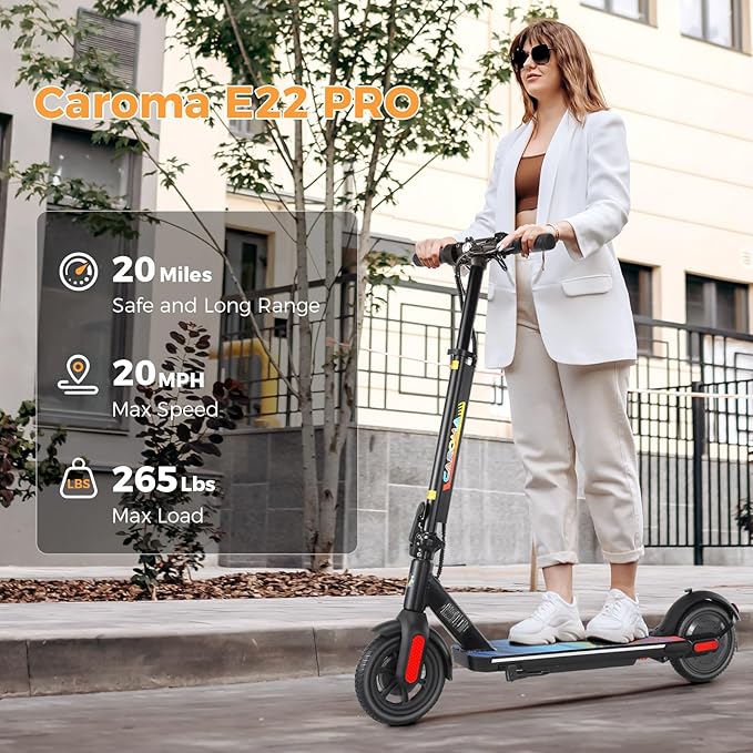Caroma Electric Scooter with Seat Option,500/350W Motor Up to 25/20 Miles Range & 25/20 MPH Speed,9" Tires,Adjustable Electric Scooter for Adults,Foldable Commuting