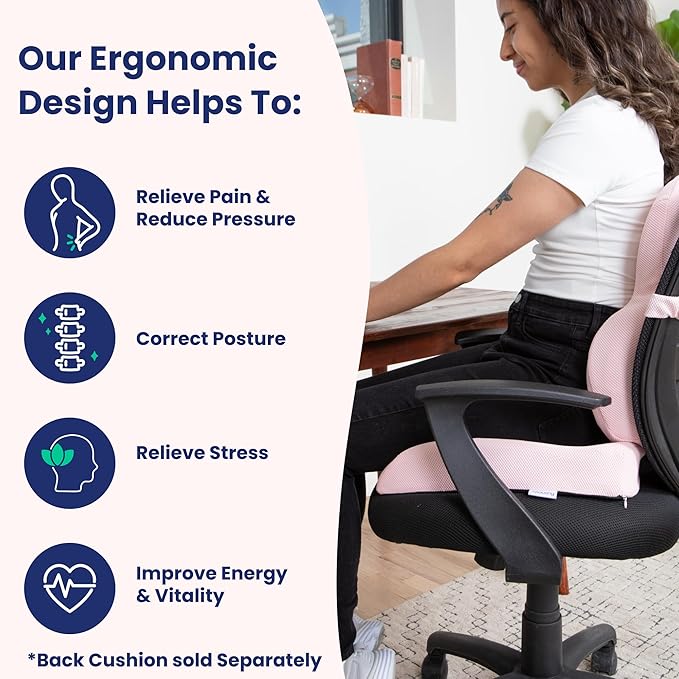 | Ergonomic Seat Cushion- Car Seat Cushion/Office Desk Accessories| Chair Cushions for Dining Chairs-Home Office Chairs- Supporting Other Sciatica Pain Relief Devices (Black, Standard)