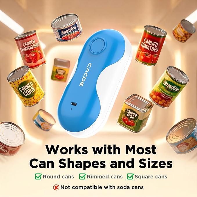 CACOE Automatic Smart Electric Can Opener with Auto Stop & USB-C Charging | Cordless Can Opener for Elderly and Arthritic Users for Seniors & Arthritis, Effortless One-Touch Open (blue)