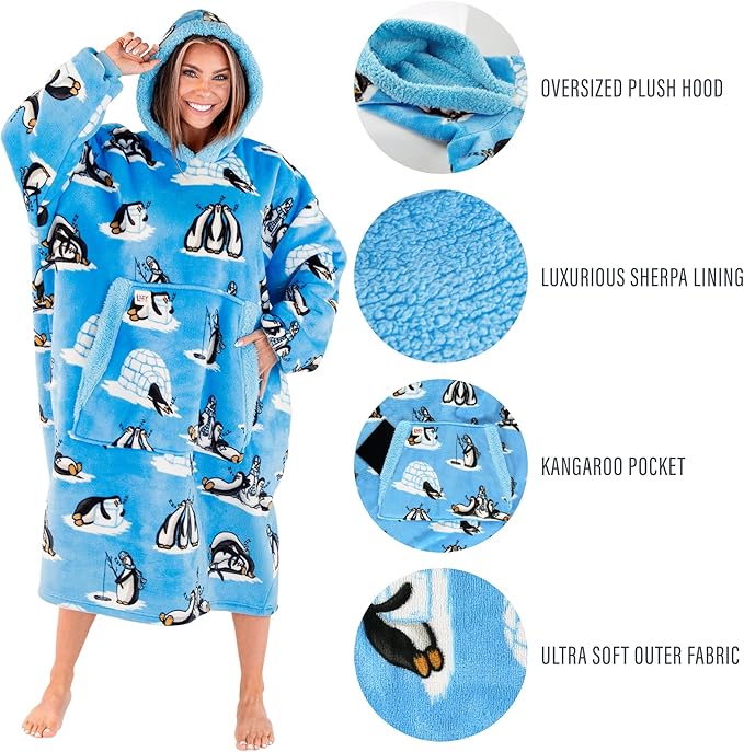 LazyOne Oversized Blanket Hoodie, Oversized Hoodies for Women and Men, One Size Fits All Wearable Blankets
