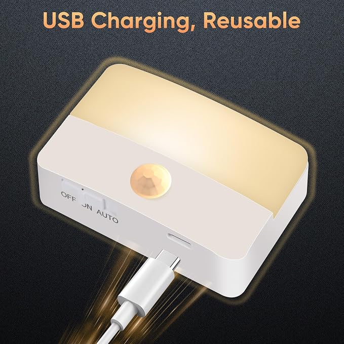 Rechargeable Motion Sensor Lights Indoor: 6 Pack Sensor Stair Night Lights | Rechargeable Sensor Lights LED 35 Lumen 3000k with Magnetic Suck for Step Hallways Closets Bedroom - Indoor Night Light Set