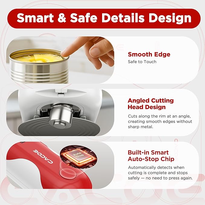 CACOE Automatic Smart Electric Can Opener with Auto Stop & USB-C Charging | Cordless Can Opener for Elderly and Arthritic Users for Seniors & Arthritis, Effortless One-Touch Open (red)