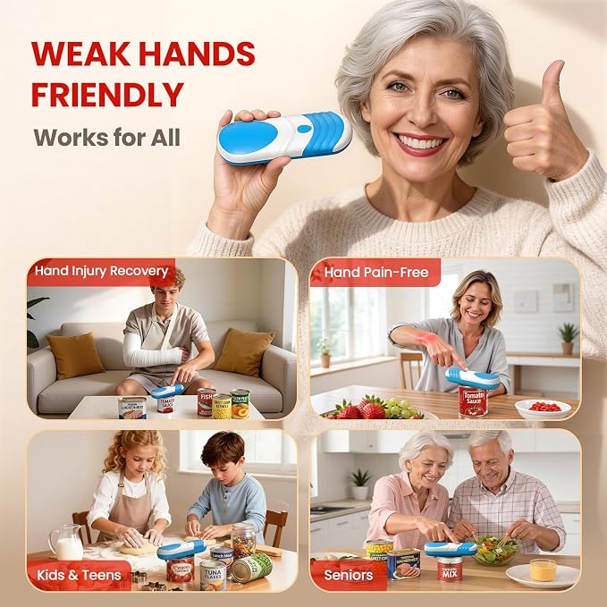 One Touch Electric Can Opener Automatic Can Opener for Seniors, Rechargeable Smooth Edge Can Opener with Magnetic Cover Catch, Food Safe Kitchen Gadget for Arthritis Hands