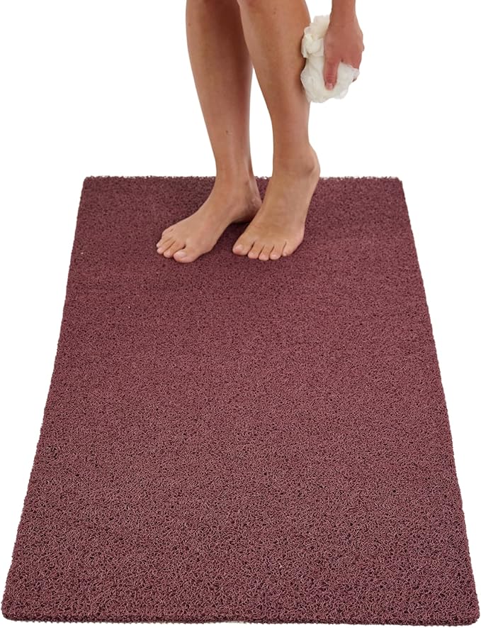 Soft Shower Mat Non Slip - PVC Loofah Inside or Outside Showers, Bathtubs, Bathrooms, and Wet Areas - Safe for Textured Tiled and Smooth Floor - No Suction Cups Secure Anti Slip (Brown 24 x 47)