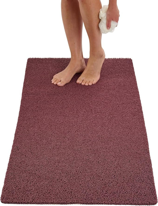 Soft Shower Mat Non Slip - PVC Loofah Inside or Outside Showers, Bathtubs, Bathrooms, and Wet Areas - Safe for Textured Tiled and Smooth Floor - No Suction Cups Secure Anti Slip (Brown 24 x 47)