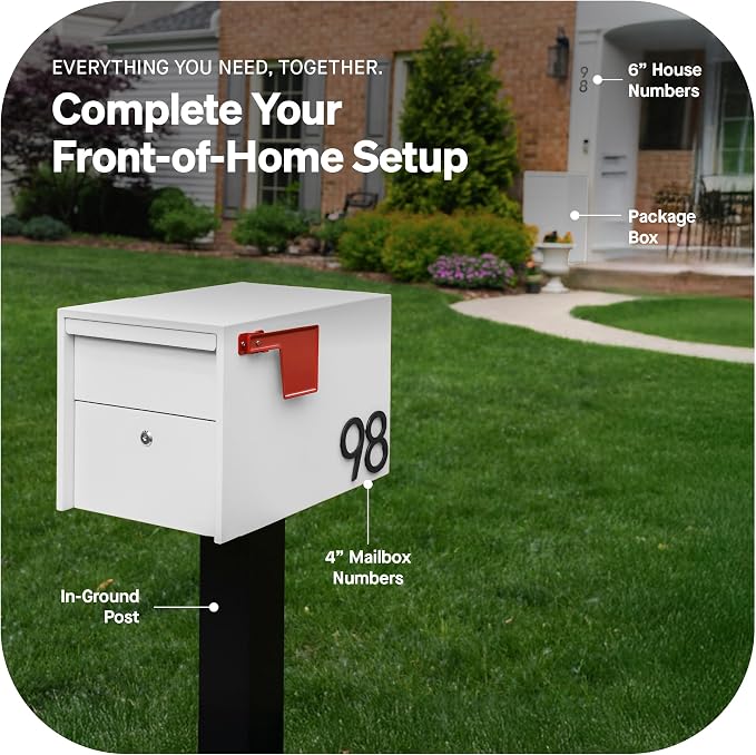 Adoorn Lockable Post Mount Mailboxes for Outside - Small Anti-Theft Locking Mailbox for Packages and Letters - Weatherproof Construction - Durable Steel - 12" H x 12" W x 18.5" D - White