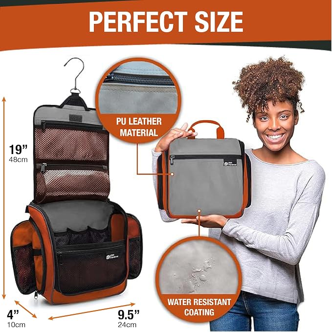 D&D Wanderlust D&D Hanging Travel Toiletry Bag for Men and Women – Cosmetics, Makeup and Toiletries Organizer Kit with 10 Compartments