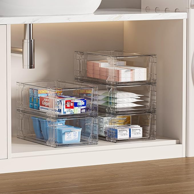 clear Drawer-Type Plastic Storage Box Bins Organizer，Family First Aid Kits Medicine cabinet Box Organizer,Closet ，Shelf，Ointments, Adhesive Bandages，Cosmetics,Office Items (clear, ZZ4L)
