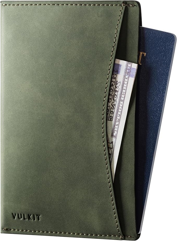 VULKIT Passport Cover Ultra Slim Design Leather Passport Sleeve RFID Blocking with 2 Card Slots, Anti-Theft Travel Essentials