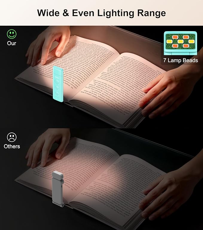 Gritin Book Light Rechargeable, Clip on LED Reading Light for Books in Bed | Eye Caring 3-Color & 5-Brightness, Stepless Dimming, Long Lasting, Compact Size Flexible Book Lamp for Bookworms-Blue