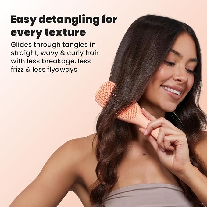 Tangle Teezer Ultimate Detangler Brush, Straight to Wavy, Apricot | Patented two-tier, regular-flex teeth reduce breakage & split ends on wet or dry hair; Shower-friendly hairbrush for all ages