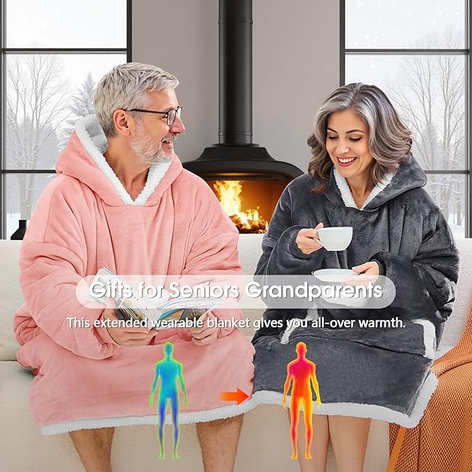 JOYWOO Oversized Wearable Blanket Hoodie,Cat lovers Long Hoodie Blanket for Adult,Birthday Gifts for Women Men Mom,Cozy Fuzzy Sherpa Fleece Sweatshirt Hooded Blanket with Giant Pocket Gifts, Grey
