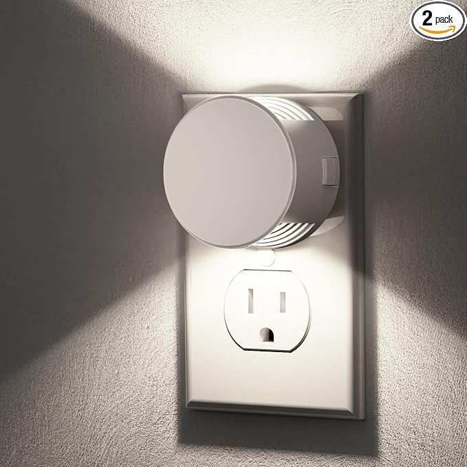 Briignite Night Light[2 Pack], Night Lights Plug into Wall, 3 Level Brightness Adjustable Plug in Night Light, Dusk to Dawn Sensor, Nightlights for Adults, Bedroom, Bathroom, Hallway, 5000K