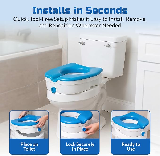 Platinum Health Soft-TOP 2.0 Deluxe Padded Raised Toilet Seat. Soft, Warm Padded Elevated Riser for Elongated/Round Toilets. Adds 5.5 Inches in Height for Safe Toileting. (no armrests) | Easier, Safer Sit & Stand at the Toilet - padded seat, tool-free ...