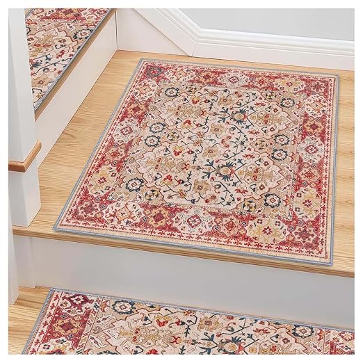8”x 30” Carpet Stair, Anti-Slip Carpet Treads for Wooden Steps, Self-Adhesive Decorative Stair Runners, Slip-Resistant Treads for Indoor Wooden Staircases (1, Red, 30X30 inch)