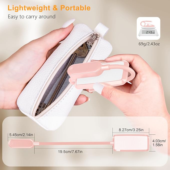 Gritin 16 LED Rechargeable Book Light for Reading in Bed | Eye Caring 3 Color Temperatures, Stepless Dimming Brightness, 80 Hrs Runtime, Lightweight Flexible Clip on Light-Pink