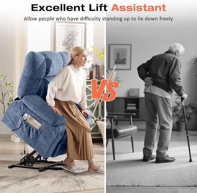 Power Lift Recliner Chair for Elderly with Vibration Massage and Lumbar Heating, Electric Lift Recliner Sofa with USB Charging Port and Side Pocket, Adjustable Lift Chair for Living Room Comfort