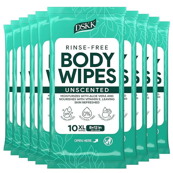 XL Ultra Thick Body Wipes for Adults Bathing No Rinse | 100 Disposable Cleansing Washcloths for Women, Men & Elderly | Infused with Aloe & Vitamin E | Shower Wipes | Great for Travel, Gym & Camping