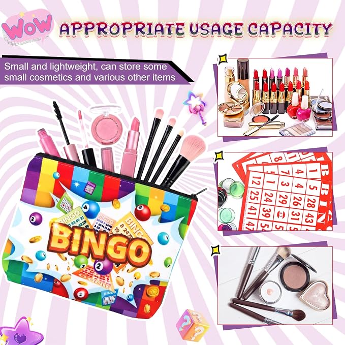 12 Pcs Bingo Gifts Makeup Bags Bingo Game Lover Gifts Travel Zipper Pouch for Seniors Mom Grandma Women Players