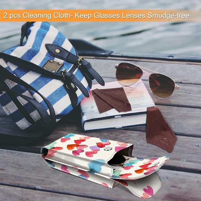 FINTIE Double Glasses Case with Carabiner Hook, Portable Vegan Leather Eyeglass Case Anti-scratch Sunglasses Pouch