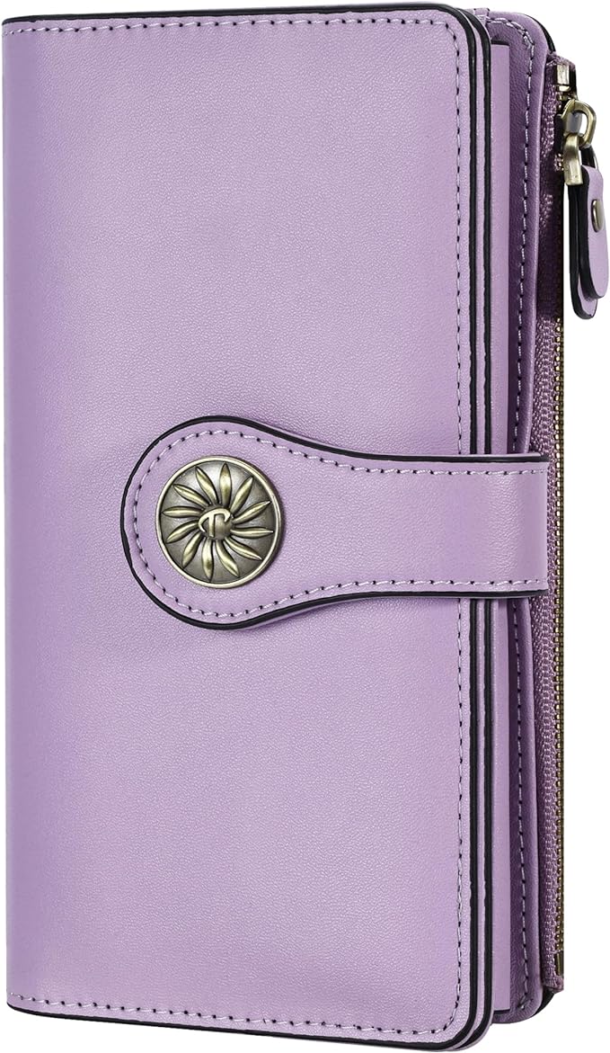 Travelambo Women's Wallet RFID Blocking Trifold Clutch Large Capacity Credit Card Holder Travel Purse