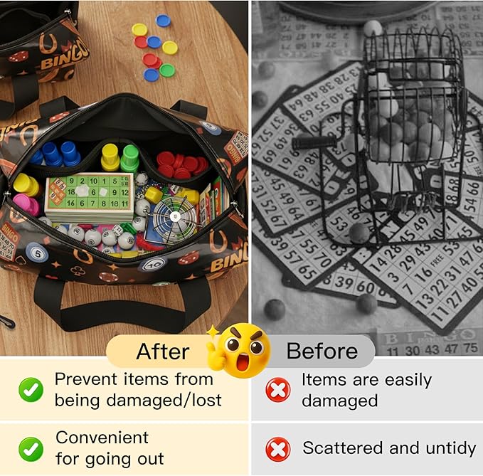 CVVD Bingo Bag with Pockets for Bingo Daubers Dabbers Dobbers Dotters Water Resistant Bingo Game Accessories for Adults and Seniors Portable Storage for Casino Bingo Supplies(black)