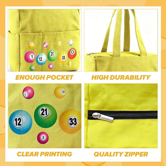 Bingo Bags with Pockets on Clearance, Bingo Bag with Zipper and Polyester Bingo Daubers Makeup Bag, Bingo Bags and Accessories Tote Gifts Game Suitable for Women and Girls (Yellow)