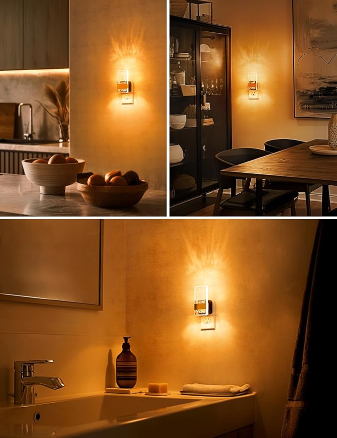 L LOHAS LED Night Light [2 Pack], Amber Night Lights Plug Into Wall, Dusk to Dawn Sensor, 0-100LM LED Dimmable Nightlight, Automatic Low Blue Nightlights for Kids, Bathroom, Hallway, Stairway