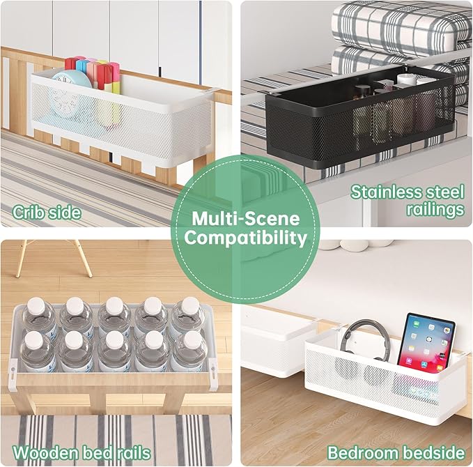 Bedside Caddy Shelf for Bunk Bed, White, L13.78in*W5.12in*H3.94in | For Bunk Bed, Office Cubicle Walls, Crib Rails, Dorm Bed College Dorm Room Essentials, Large Capacity, Easy Install