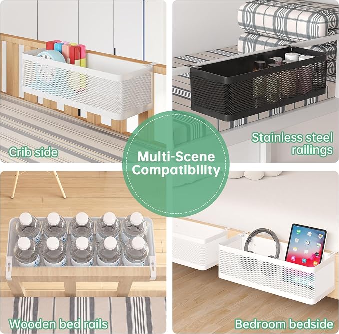 Bedside Caddy Shelf for Bunk Bed, Black, L13.78in*W5.12in*H3.94in | For Bunk Bed, Office Cubicle Walls, Crib Rails, Dorm Bed College Dorm Room Essentials, Large Capacity, Easy Install