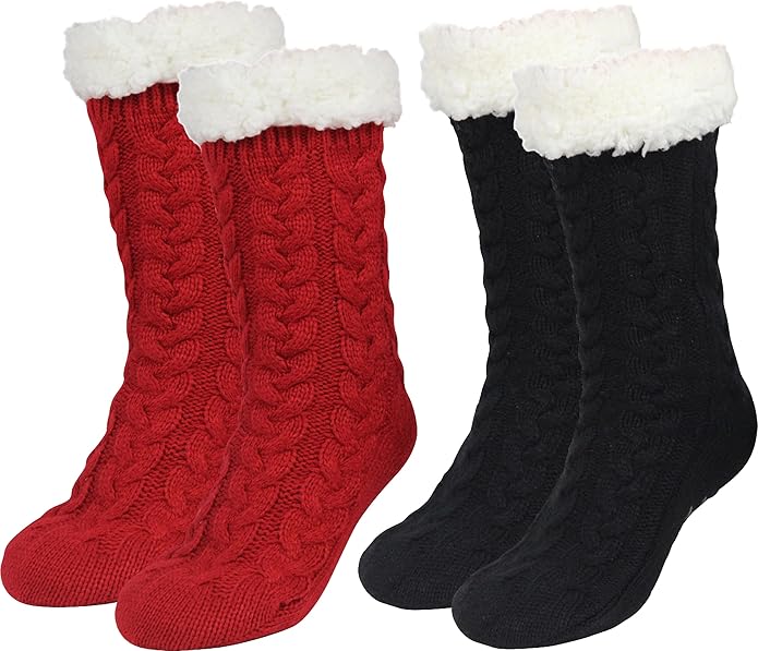 Slipper Socks for Women with Gripper - Winter Non Slip Thick Fuzzy Socks - Warm Cozy Christmas Gift