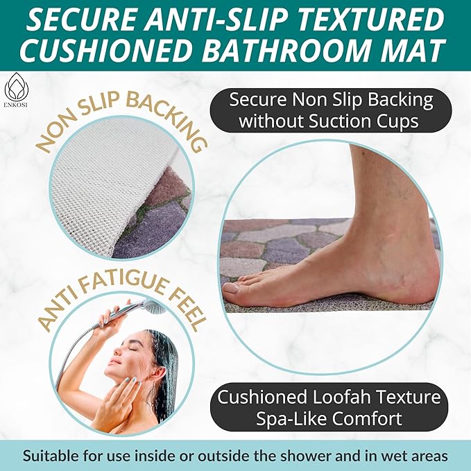 Non Slip Bathtub Mat Shower Mat for Tub - Loofah Bath Mats for Bathroom - 40x16 Bathtub Floor Mat - Textured Anti Slip Bath Mat Without Suction Cups - Secure Mat for Wet Areas (40x16 Stone Path)