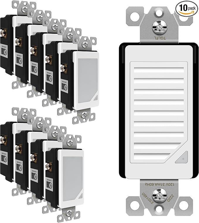 TOPGREENER 10Pack Full Face LED Decorator Guide Light with Auto Sensor | 120VAC/15A Night Light with Automatic Daylight Sensor Soft Glow for Hallways, Stairs, Bathrooms. UL listed, White